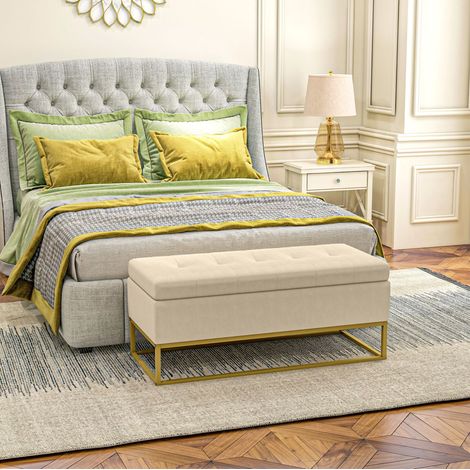 Polsterbank mit Stauraum und Klappdeckel 110x44x49 cm beige mit Stahlbeinen OKMYHOME (1/5)