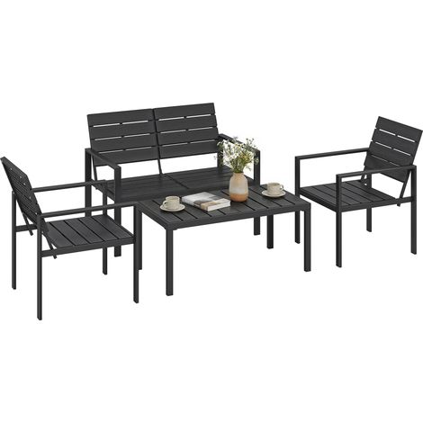 Outsunny conjunto de muebles de jardín para 4 personas, sofá de jardín de 4 piezas con sofá de 2 plazas, 2 sillones, mesa de centro, negro (1/5)