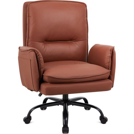 IWMH Bürostuhl, Ergonomisch PU Leder Chefsessel höhenverstellbarer Dreshstuhl mit Armlehnen und Rollen, Einzelsessel für Büro, Wohnzimmer, Schlafzimmer – Braun