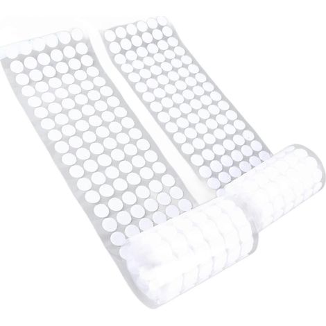 Ruban adhésif double face blanc à pastilles circulaires, résistant et facile à utiliser. (1/4)
