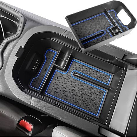 Organisateur de console centrale (bleu) compatible avec Toyota RAV4 XA50 2023, 2022, 2021-2019 : boîte de rangement, plateau et espace de rangement secondaire pour console centrale. (1/5)
