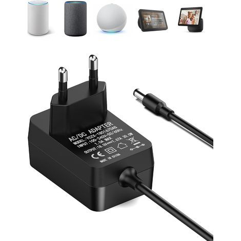 Caricabatterie di ricambio da 30 W per Echo di terza/quarta generazione, Echo Show 8/10/15 e Echo Plus di seconda generazione - Adattatore di alimentazione con cavo da 1,5 m, nero - Compatibile con Al (1/5)