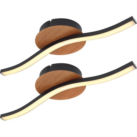 Deckenleuchte Wohnzimmerlampe LED Holz Deckenlampe schwarz Deckenlampe Schlafzimmer, Metall Acryl ,1x LED 6W 500Lm 3000K, LxBxH 39,5x13x7 cm, 2er Set