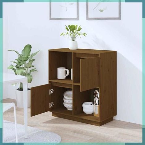 Buffet - 814352 - Bois massif de pin - Marron miel - 74 x 35 x 80 cm (1/5)