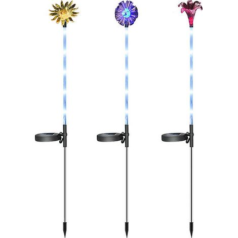 Lot de 3 lampes solaires LED à changement de couleur pour la décoration de jardin extérieur (1/4)