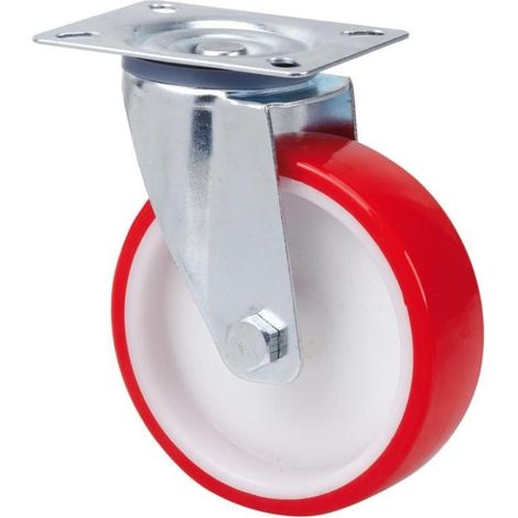 rueda giratora placa 140.1-125-1 nylon blanco-poliur.rojo eje liso (1/2)