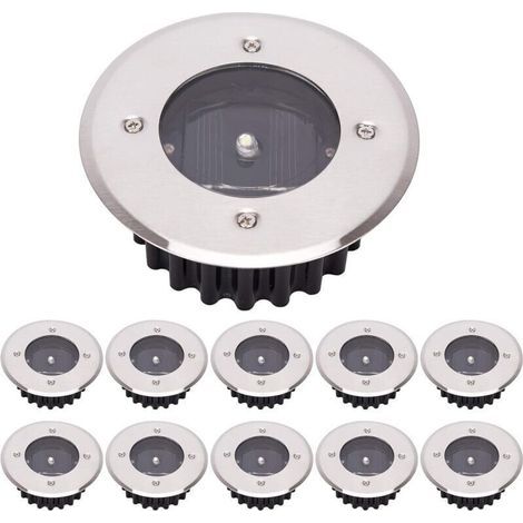 10er-Pack LED-Solar-Bodenleuchten, Außenbeleuchtung, Straßenbeleuchtung, Untergrundbeleuchtung, IP65 wasserdicht (Kaltweiß, rund) [Energieklasse A+], DEBUNS (1/5)