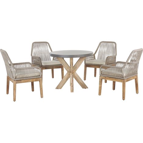 Conjunto de jardín mesa cemento reforzado gris claro redonda sillas beige moderno Olbia (1/5)