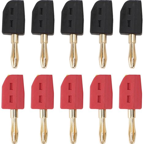 Ortviai Fiche Banane 4 mm Dorée en Laiton, 32 A, Sans Soudure, 10 Pièces (5 Rouges + 5 Noires) pour Équipements de Test (1/5)