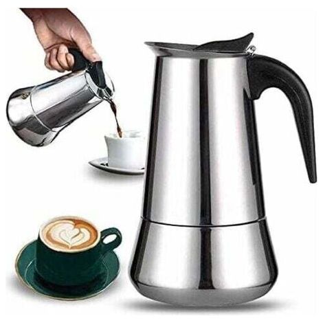 Cafetière expresso d'une capacité de 12 tasses, en acier inoxydable, adaptée à tous les types de plaques de cuisson, 12 tasses. (1/4)