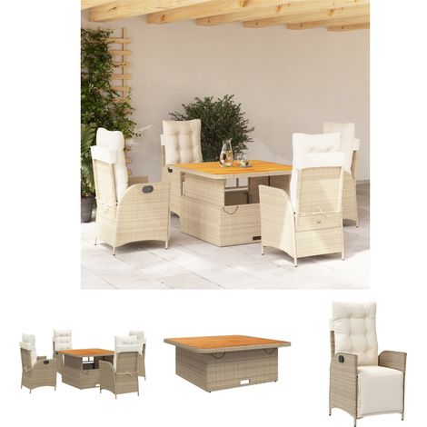 The Living Store 5-tlg. Garten-Essgruppe mit Kissen Beige Poly Rattan - Gartenmöbel-Sets (1/5)