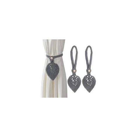 Lot de 2 embrasses de rideaux, pour rideaux, bohème, corde de rideau, faits à la main, clips décoratifs, boucle pour bureau, maison, chambre (gris) (1/5)