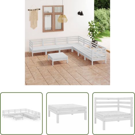 Holzsofa - 8-tlg. Garten-Lounge-Set Massivholz Kiefer Weiß (1/5)