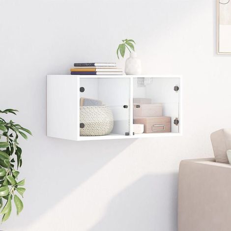 836497 Armoire murale avec portes en verre blanc 68,5x37x35 cm (1/5)