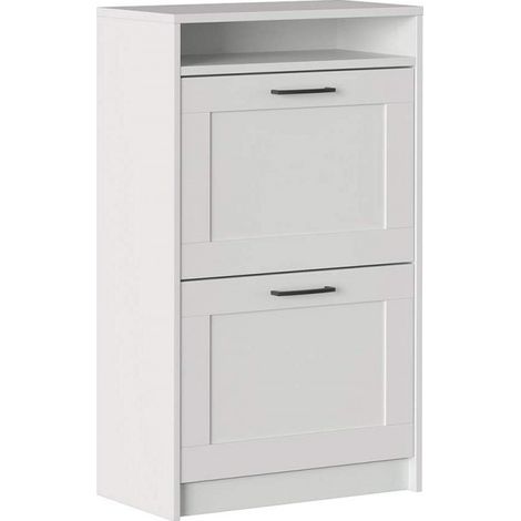 Abitare – Meuble à chaussures blanc mat double profondeur – 2 portes – Compartiment pour 12 paires – Panneaux de fibre de bois composite – L 60 x P 30 x H 99.5 cm (1/5)