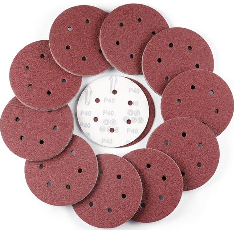 150 mm Disques Abrasifs, 100 Pièces Rond Disque de Ponçage à 8 Trous de Différentes Tailles Papier Poncer pour Ponceuse Excentrique (40 Grain, Oxyde d'aluminium) (1/5)