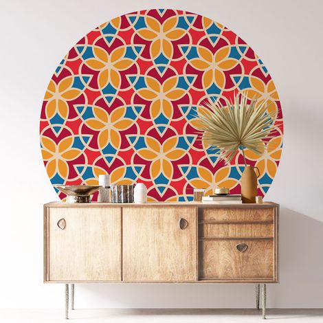 Sticker mural rond / cercle - Fleurs Mosaïque - Diamètre 30 cm - Adhésif MAT (1/3)