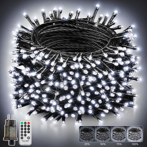 Guirlande Noël Extérieur 50M 500LED Blanc Froid, Prise Étanche IP44 avec Télécommande 8 Modes et Minuterie, pour Balcon Jardin Terrasse et Sapin (1/5)