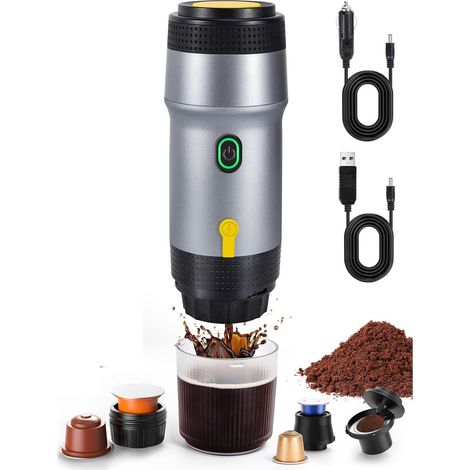 Machine à expresso portable 3 en 1, auto-chauffante, pour capsules et café moulu, pour les voyages, le camping-car, la randonnée et le camping (1/5)