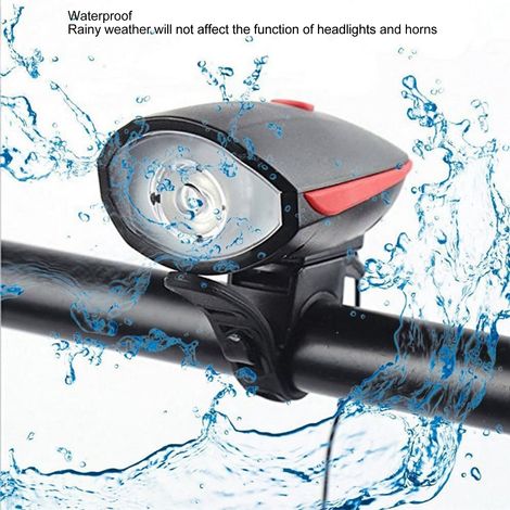 Ensemble d'éclairage et de klaxon pour vélo, rechargeable par USB, comprenant un phare avant et un feu arrière (rouge). (1/5)