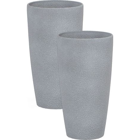 Conjunto de 2 macetas de mezcla de piedra gris 23 cm jardinera minimalista Abdera (1/5)