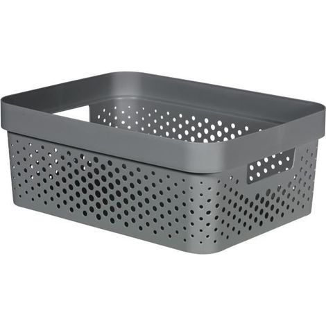 1 panier à linge 11L, design tricoté, gris, plastique recyclé, rangement polyvalent salle de bain chambre (1/5)