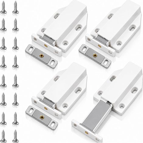 4PCS Push to Open, Poussoir Porte Placard, Loquet Magnétique à Ressort pour Tiroir et Armoire, Fermeture Invisible Sans Poignée, Accessoire Meuble Cuisine Salle de Bain Bureau (1/4)