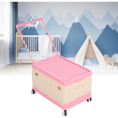 Scatola portaoggetti per giocattoli con ruote e coperchio - Organizer multifunzionale portatile per costruzioni e libri, in PP resistente, 42x29x28 cm, rosa (1/4)