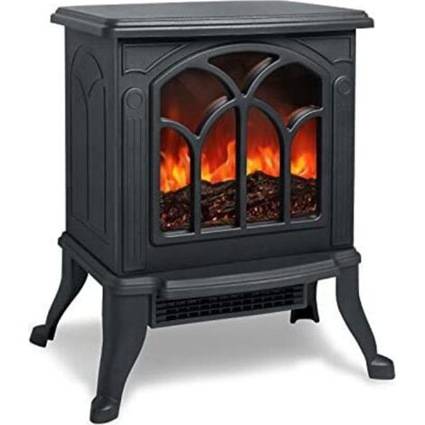 Cheminée électrique avec chauffage et feu de bois Cheminée électrique LED effet flamme poêle à économie d'énergie 750 W/1500 W fonction de chauffage commutable – Noir
