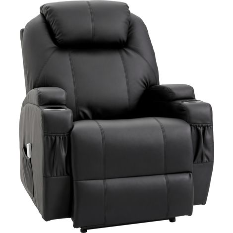 Poltrona massaggiante reclinabile, poltrona relax con schienale regolabile e poggiapiedi elettrico, rivestimento sintetico per soggiorno, camera da letto, home theater, nera