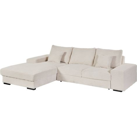 Canapé d'angle convertible tissu côtelé beige NIAGARA (1/5)