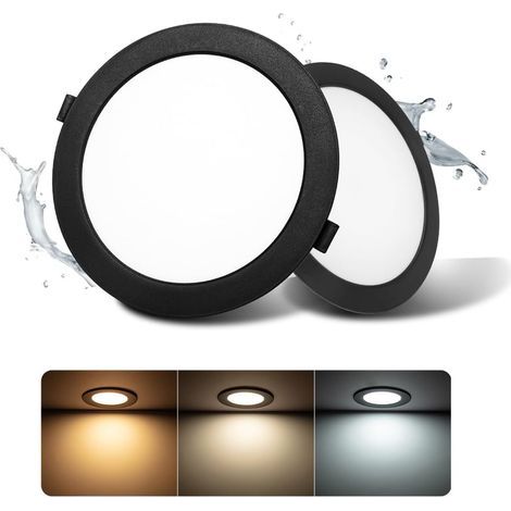 Set of 2 Recessed Black LED Spotlights, 24W, IP44, 3000K-6000K, 185-210mm Cutout, For Bathroom Kitchen (1/5)
