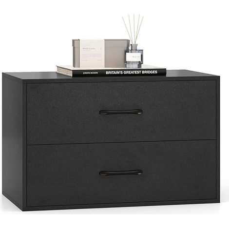 COSTWAY Organizzatore di Stoccaggio Impilabile con 2 Cassetti, Mobile Orizzontale con Kit Anti-Ribaltamento, Comò Multiuso per Soggiorno Studio Ufficio, 60x34x38 cm (Nero) (1/5)