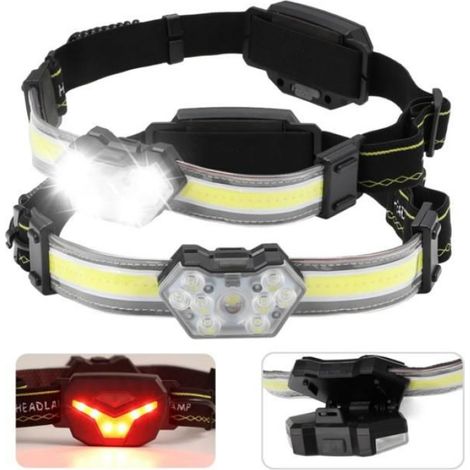 Lot de 2 phares LED portables, faisceau large de 600 lumens et feu arrière à 270 LED rouges, rechargeables et étanches, noirs (1/5)