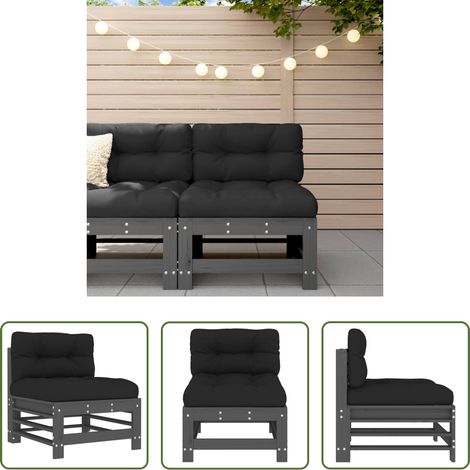 vidaXL Sofá central con cojines madera maciza de pino gris (1/5)