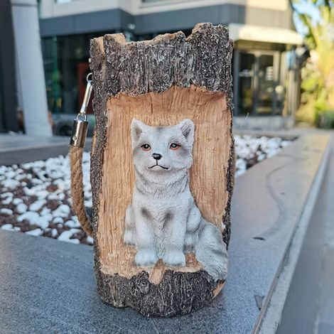 Lampe solaire d'extérieur hibou renard dans une souche, lampe de jardin LED étanche, éclairage décoratif pour patio, jardin, allée, terrasse. (1/5)