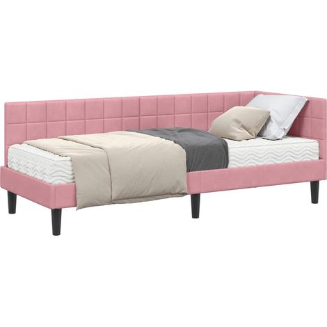 Corner Bed Frame with Mattress with Headboard 2 pcs Grey Velvet vidaXL