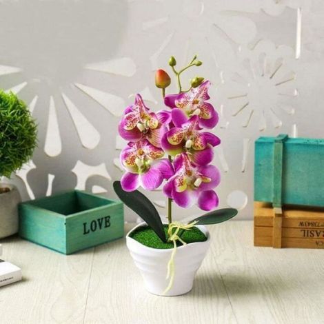 CH11281-Fleur d'orchidée papillon artificielle 5 têtes. bonsaï en pot pour décoration de jardin maison bureau chambre à (1/4)