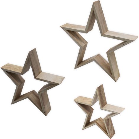 Holz Stern Aufsteller 3er Set natur - 29 / 20 / 15 cm - Holz Weihnachtstern Dekofigur
