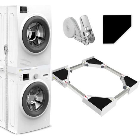 Kit de superposition universel, accessoires pour lave-linge/sèche-linge, cadre intermédiaire universel pour lave-linge et sèche-linge avec corde à cliquet, taille réglable (46-72 cm) (1/4)