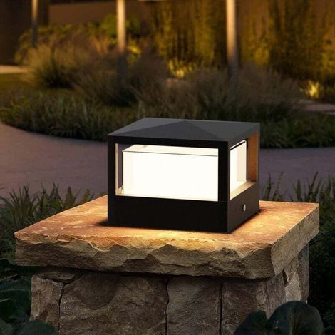 Borne Éclairage Extérieur, 15W LED Lampe de Jardin Exterieur Ip65 Lampadaire Exterieur en Aluminium, Blanc Chaud, Borne Lumineuse Exterieure, Pour Chemins Terrasse, Noir (1/4)