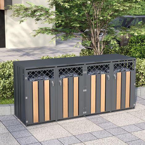 Boîte de rangement pour poubelle avec couvercle à charnière, ouverture de ventilation en forme de losange, verrouillable, deux portes. (1/5)
