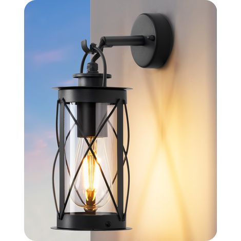 EDISHINE Applique murale extérieure EDISHINE – Cadre aluminium, étanche IP44 – Douille E27, installation facile – Style vintage – Usage jardin/patio/terrasse – Couleur noir (1/5)
