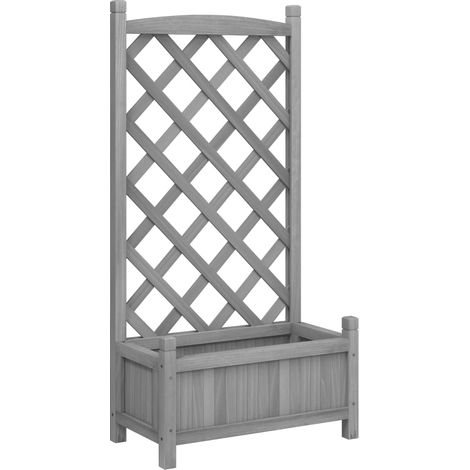 Macetero bancal elevado plantas flores terraza jardín con enrejado de madera maciza de abeto gris 020038321