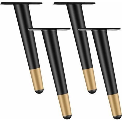 Set of 4 Furniture Legs, 10cm Metal Table and Chair Legs with Silent, Non-Slip Base, Black and Gold (1/5)