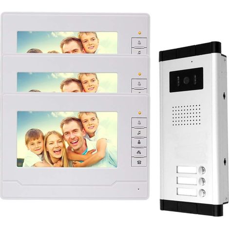 outdoor Système d'interphone vidéo 3 moniteurs vidéo Sonnette vidéo avec caméra IR Porte de vision nocturne480p pour la maison 3 appartements (1/5)