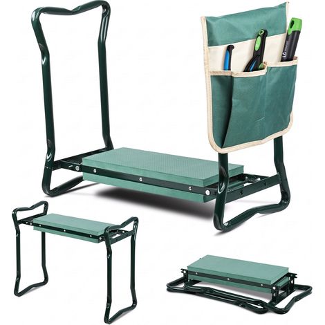 Vounot – Agenouilloir pliable 2 en 1 – Banc de jardinage avec coussin EVA et pochette d'outils – Charge max 150 kg – Dimensions 60x27.5x49 cm