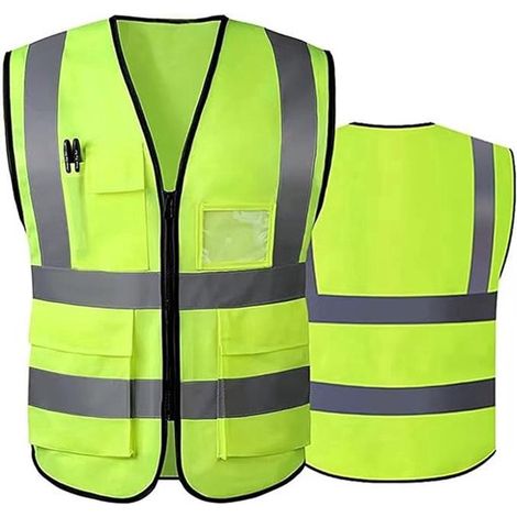Chaleco de seguridad de 2 piezas para hombre y mujer, chaleco reflectante, chaleco de trabajo, bolsillo amarillo fluorescente, XXXL (1/5)