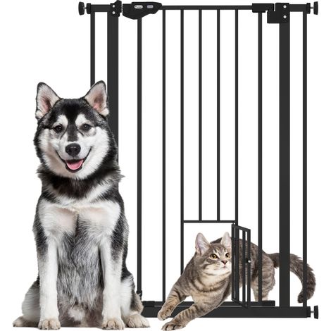 Cancello di sicurezza per animali porta gatti 74-80 x 104 cm chiusura automatica doppia chiusura contemporaneo in acciaio nero 210007436