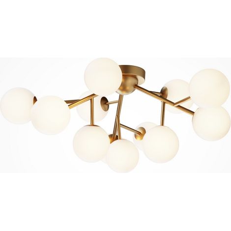 Maytoni Dallas Plafonnier globe moderne à 12 lumières doré, abat-jour cognac, G9 (1/4)